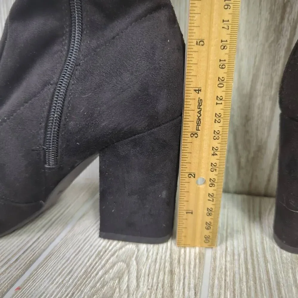 Unisa Black Over The Knee Stretch Heeled Boots Size 7 Medium Faux Suede